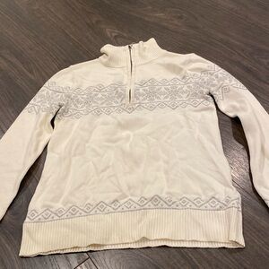Eddie Bauer white & gray 1/4 zip sweater size small GC